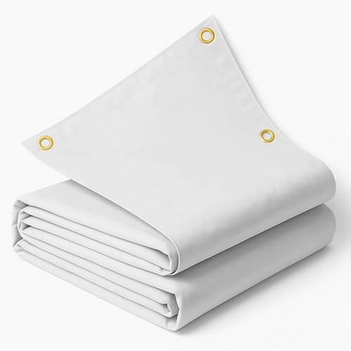 ESTO Telo Impermeabile 650 gr/m² Telone per Camion Pesante Ultra-Resistente, Bianco con Occhielli ogni 1m, Telo Occhiellato per Esterno Multiuso Antistrappo Antitaglio (3x5 metri)