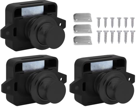 Abiyou 3PCS Cabinet Lock Catch, Taste Schubladen Verriegelung, Push Button Lock, Push lock Schloss, Druckknopfverriegelung, push Button Catch Door locks, für Schrank, Wohnmobil, Schiff (Schwarz)