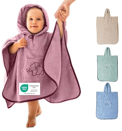ULLENBOOM Badeponcho Kinder 3-6 Jahre, Frottee aus 100% Baumwolle (OEKO-TEX zertifiziert) und Made in EU - Ideal als Badetuch und Bademantel, Rosa