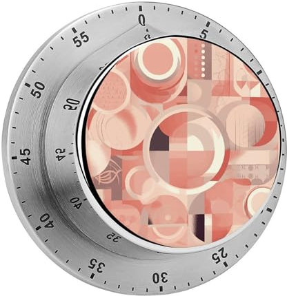 Mechanischer Edelstahl-Timer, Beige und Weiß, bedruckt, magnetisch, Countdown-Timer, 60-Minuten-Timer, geeignet zum Kochen, Backen, Lesen