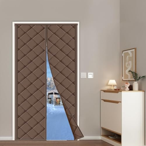 Isolierter magnetischer Türvorhang für Schalldämmung und Wärmeschutz, Upgrade gegen Wärmeverlust, Wind, Kälte und Lärm, Braun, 241,3 x 482,6 cm