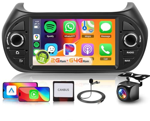 4 Core 2G+64G for Fiat Fiorino 2008-2016 Car Radio Stereo, Hodozzy 7 inch HD IPS Touchscreen Bluetooth Car Radio with Wireless Carplay Android Auto GPS WiFi FM/RDS SWC AHD Backup Camera