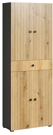 Hochschrank PureBliss Anthrazit / Evoke Eiche · B 70 x H 186 cm | B 70 x H 186 x T 31 cm · feuchtraumgeeignet · Metallgriffe · 4 Türen, 1 Schublade, 4 Einlegeböden