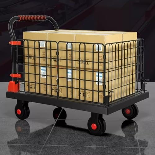 Carro de Plataforma con Jaula 4 en 1 con Jaula, Carritode Jaula Plegable, Carga de 300 Kg con 4 Ruedas Silenciosas, Carro de Plataforma Multifuncional