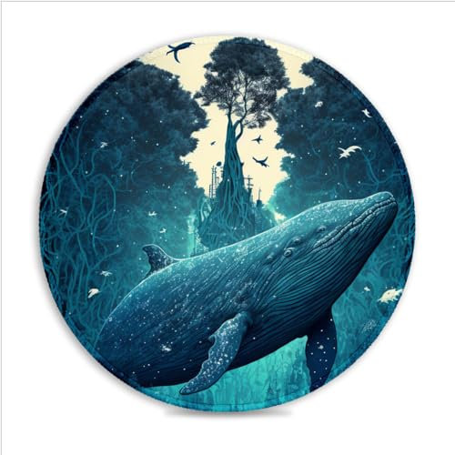 Tapis Souris Jeu Baleine Bleue dans la Jungle (11 8 Pouces) Tapis Souris Rond Jeu Tapis Souris en Tissu SU Tapis Souris Ergonomique Compatible avec Les Souris Laser et optiques