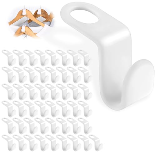 50 Piezas Gancho para Perchas, de Plástico, Gancho de conexión para Ropa,Mini Organizador de Perchas, Organizador en Cascada, Clip para Colgar Que para más Espacio y Orden en el Armario (Blanco)