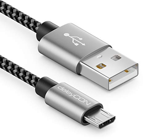 deleyCON 0,30m Nylon Micro USB Kabel Ladekabel Datenkabel | Kurzes 30cm, Metallstecker, Laden & Synchronisieren für Handy, Smartphone und Tablet