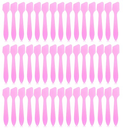 Wopanxye 50 Pack Travel Spatula for Cosmetic, Bulk Disposable Makeup Spatulas Plastic Scoop, Skincare Facial Mask Cream Glitter Gel Eyeliner Spoon Stick Tip for Cosmetic Mixing, Sampling, Waxing, Pink