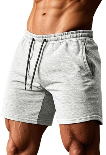 Muhshoiy Shorts Homme Coton Short de Course de 5 Pouces Bermudas Pantalon Court Décontracté de Survêtement Respirant Cordon Ajustable de Fitness Jogging Gym Beach