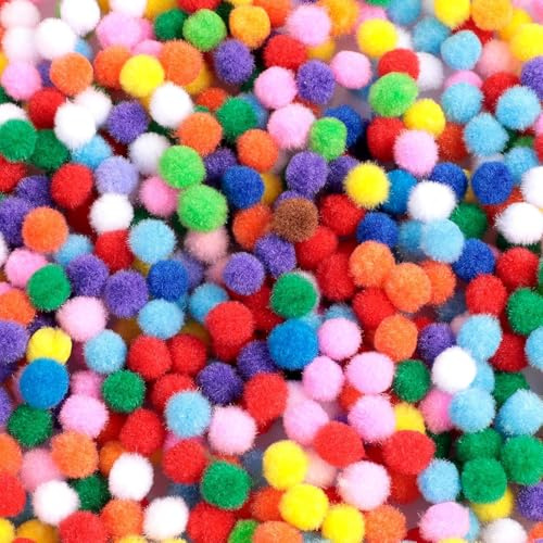 AiQInu 1000 Stück Mini Pompons Bunt, 10mm Pompons Zum Basteln für Handwerk Herstellung, DIY Kreative Handwerk, Farbenfrohe Bastelarbeiten