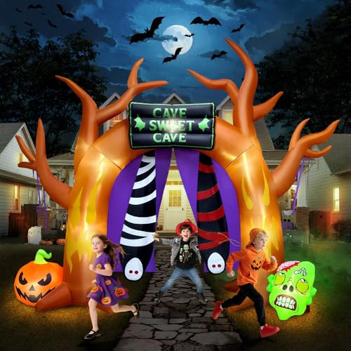 Kalolary 10Ft Halloween Aufblasbar Dekoration | Halloween Deko Aufblasbarer Riesiger Baum Kürbis Geistervorhang Bogen für Außenbereich Deko Outdoor Hausgarten Garten Party