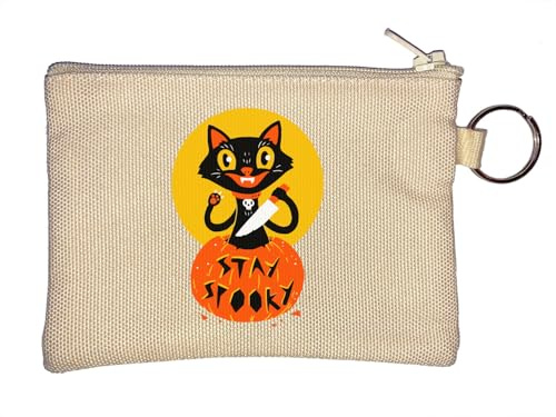 Porte-monnaie Halloween Citrouille Stay Spooky Chat Noir Beige