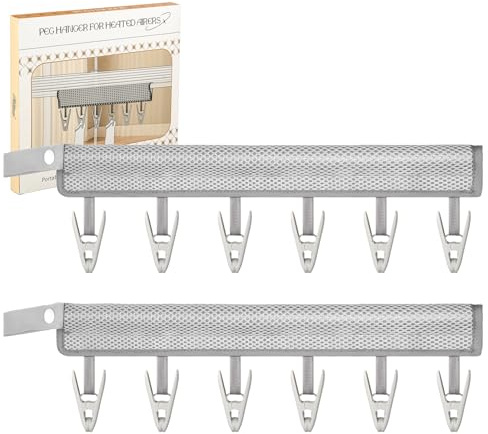 Mellbree 2-Pack Sock Peg Hanger for Heated Airers, 6-Peg 30cm Heated Airers Sock Dryer with Hooks, Sturdy Clips for Socks/Lingerie, Ideal for Travel & Home