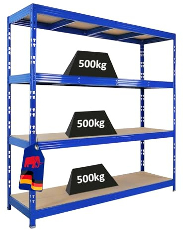 PROREGAL Profi Schwerlastregal Rhino EXTRA BREIT blau HxBxT 200x200x60cm Fachlast 500kg 4X Spanplatten-Ebenen 8mm Garagenregal, Lagerregal, Steckregal, Weitspannregal