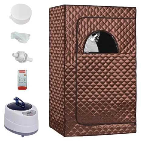 Vapeur Portative De Sauna For Le Hammam Complet De Tente De Sauna De Corps Avec Le Générateur De Vapeur De 2L Avec À Télécommande(Brown Set)