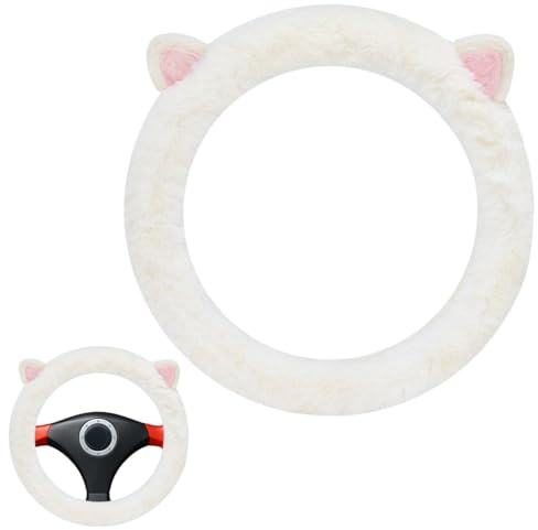 YUPZAR Auto Lenkradbezug Winter Plüsch Katzenohren Lenkradabdeckung rutschfest weich warm Universal 37-38 cm für Frauen Mädchen Innenraum Lenkradschutz