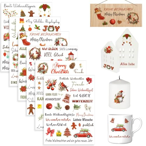 Nexoria 6 Stück Kerzentattoos Weihnachten, Wasserschiebefolie Kerzen Sticker Weihnachten Kerzentattoos Advent Kerzen Aufkleber Kerzenfolie Frohe Weihnachten für Adventskerzen (A)