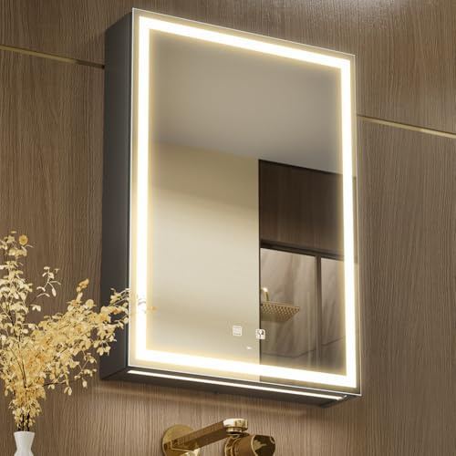 20x28 Inch Right Hinge Aluminum LED Bathroom Medicine Cabinet with Mirror | Light Adjustment, Anti-Fog, Sockets&USBs, High Capacity, Easy to Install