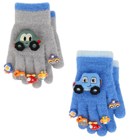 QKURT 2 Paires de Gants Magiques pour Enfants, Gants d'Hiver en Tricot Épais et Chaud, Plein-doigts Extensibles pour Filles et Garçons 5-8 Ans