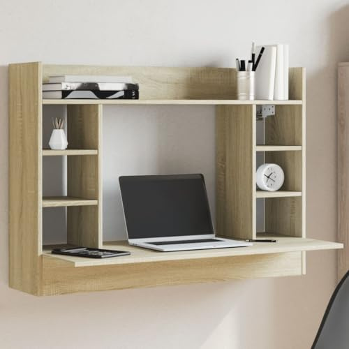 IBUQDDV Sonoma - Scrivania da parete in legno di rovere 105 x 48 x 75 cm, con ripiano e scompartimenti, tavolo da parete salvaspazio per ufficio e conservazione, scrivania multifunzione