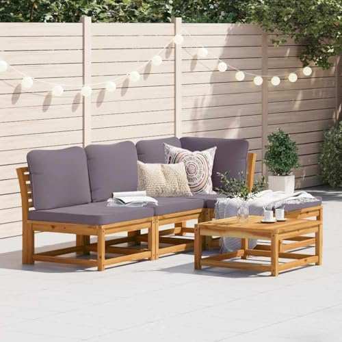 Frdhee Loungesofa Sofa Ecksofa Couch,5 TLG. Garten Lounge Set mit Kissen Massivholz Akazie,Für Outdoor Garten Terrasse Balkon, Frei Kombinierbar