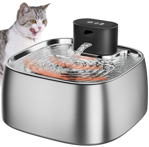 ROTTOGOON Katzenbrunnen Kabelloser, Trinkbrunnen Edelstahl mit Bewegungssensor für Katzen Brunnen Batteriebetrieben extrem leise für Katzen und kleine Hunde 3,2L BPA-frei