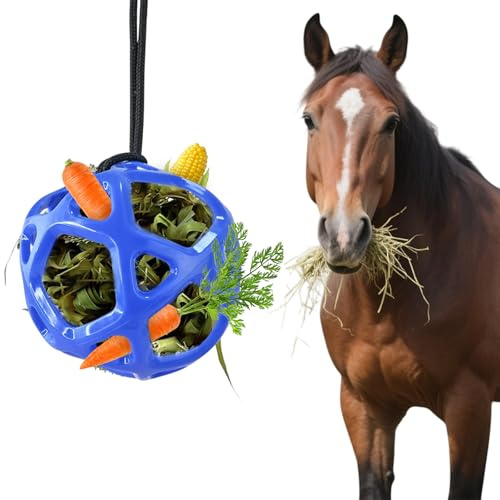 Bola de heno para caballo de 28 cm de diámetro, gran pelota de alimentación para rellenar con heno y zanahorias, juguete para colgar para el aburrimiento y el estrés, juguete para caballos de establo