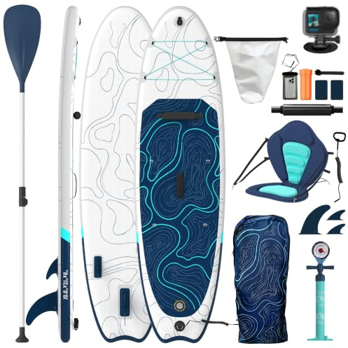 Devoko Planche de Paddle Gonflable Adulte 320cm, Sup Gonflable 2-en-1 avec Siège & Accessoires, 130kg Charge Max - Idéal pour Surf, Pêche, Yoga
