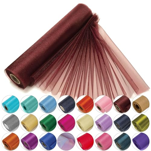 Trimming Shop Premium-Organza-Rolle, Schneetuch — 25 m x 29 cm — Taschentuch, Tischläufer, Schärpen, Stuhlhussen, Bögen, Schmuck, Dekoration für Hochzeitspartys, Burgunderrot
