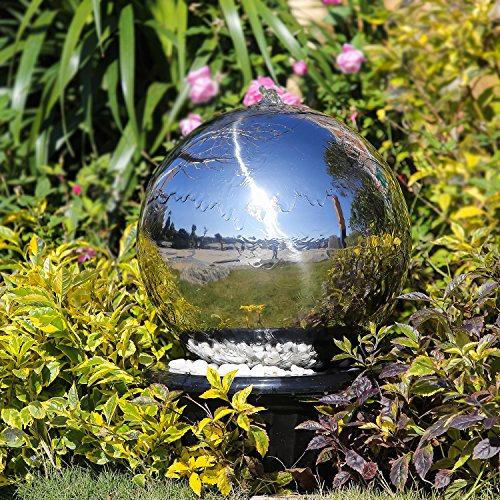 Köhko 25 cm Kugelbrunnen Hochglanz poliert 21011 aus Edelstahl mit LED-Beleuchtung