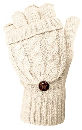 TOSKATOK® Gants sans Doigts en Laine torsadée pour Femme-Taille Unique-CRÈME