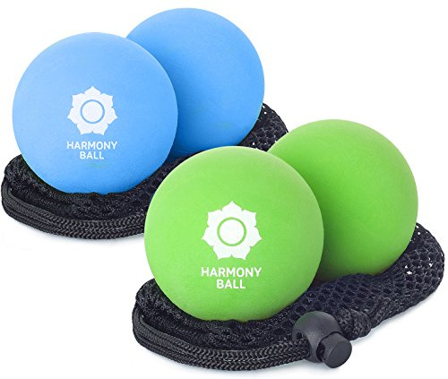 Lot de 2 balles de massage en caoutchouc naturel avec filet - Balles de massage 2 x 6,3 cm et 2 x 7,2 cm - Confortables - Parfaites pour les fascias et l'auto-massage