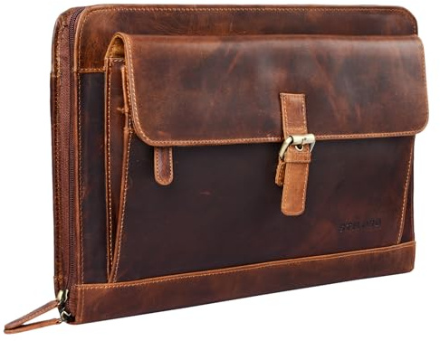 STILORD Emilius Aktenmappe Leder A4 Vintage Konferenzmappe mit Reißverschluss Schreibmappe für 13,3 Zoll Laptop MacBook Elegante Konferenzmappe Echtleder Farbe:schwarz
