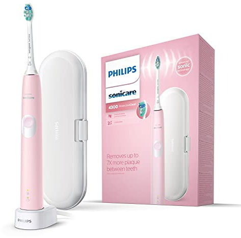 Philips Sonicare ProtectiveClean 4300 Electric Toothbrush, Sonic Toothbrush with Two Intensity Levels, Pressure Sensor and Timer, Pink, Model HX6806/03