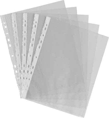 50 fundas perforadas de plástico A4 de 30 micras para carpetas, archivadores, carteras, fundas