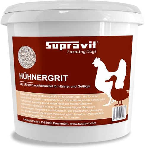 Supravit Hühnergrit Geflügelgrit 4 kg - Muschelkalk für Knochen - Futterkalk Naturprodukt für Hühner - Legehennenfutter für stabile Eierschalen - calciumreiches Geflügelfutter