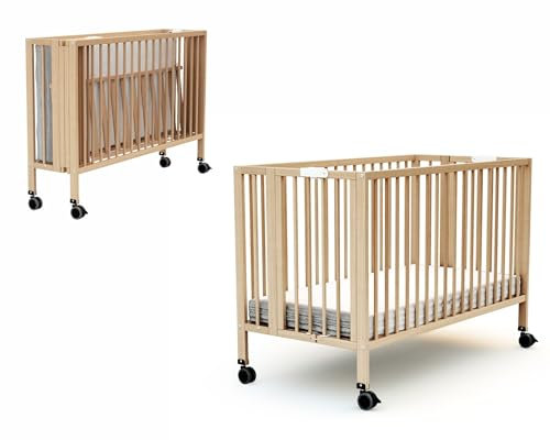 AT4 - Klappbares Babybett ESSENTIEL Holz - Buche lackiert - 60 x 120-124,5 x 64,5 x 87,5 cm