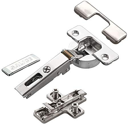 2 x Salice Topfband Serie 700 Dämpfer im Topf 110° Bohrbild T45 Eckanschlag | inkl. Kreuz-Montageplatte Höhe 6 mm mit Euroschrauben, Exzenterverstellung, Abdeckkappen Schrankscharnier von SOTECH