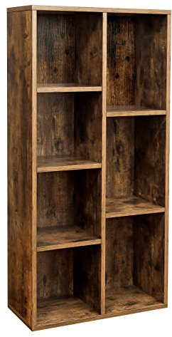 VASAGLE Bücherschrank, Bücherregal, mit 7 Fächern, Büroregal, Würfelregal, Standregal, für Wohnzimmer, Schlafzimmer, Büro, Kinderzimmer, vintagebraun LBC27BX