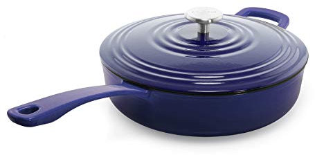 Chantal Sartén de hierro fundido esmaltado de 4 cuartos con tapa, azul cobalto
