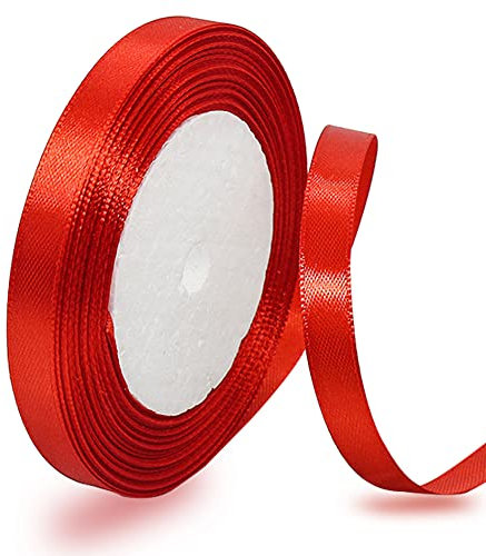 Satinband Rot 6mm, 22 Meters Dekoration Geschenkband breit Schleifenband, Stoffband für Hochzeit, Taufe und Geburtstag Geschenke