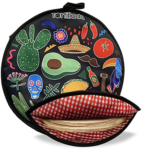 Tortillada - 30 cm Tortilla Wärmer/Wärmebehälter mikrowellengeeignet aus Baumwolle/Polyester (Schwarz)