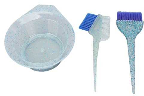 3Pcs Hair Dyeing Brush, Hairdressing Highlighting Tinting Comb Hair Barbers Coloring Brush with Bowl for Hair Tint Dying Coloring Applicator(Blue)