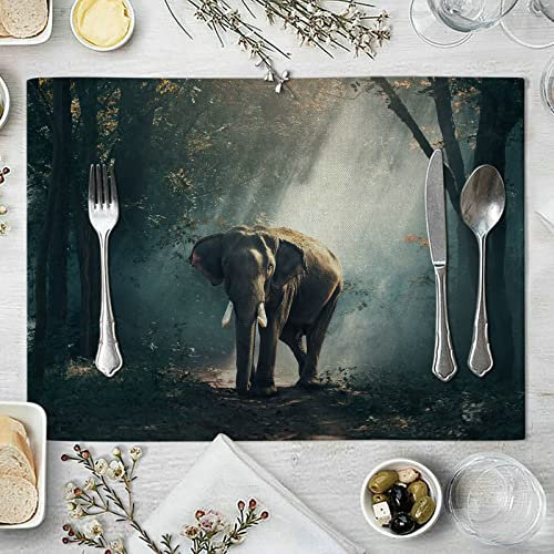 Aeici - Set de mesa de tela de algodón, manteles individuales de 32 x 42 cm, elefante en el árbol, juego de 6 manteles individuales de mesa de comedor en cocina o comedor