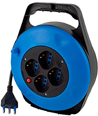 Nova Line Prolunga Elettrica Avvolgicavo da 5 Metri con 4 Prese Schuko e Spina 16A 3000W Blu