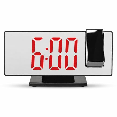 Folanda Projection Alarm Clock, Large LED Digital Alarm Clock with 180° Rotatable Projector Projection on Ceiling and Wall, Automatic Dimming Mirror Screen Alarm Clock(3#)