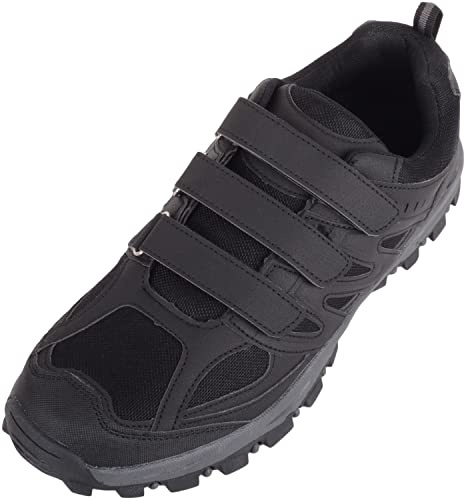 Mens Easy Slip On Triple Strap Fastening Outdoor Walking Hiking Trainers Shoes - Black - UK 10 / EU 44