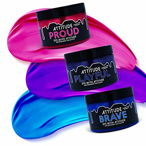 Attitude Hair Dye Coloration semi permanente COTTON CANDY Trio Ensemble combiné de 3 pots de teinture pour les cheveux Blue/Rose/Violet