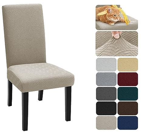 XINEAGE 6 Packs Newest Pattern Dining Chair Slipcover Parsons Chair Furniture Protector Stretch Chair Covers for Dining Room, Restaurant, Kitchen, Party (Khaki)
