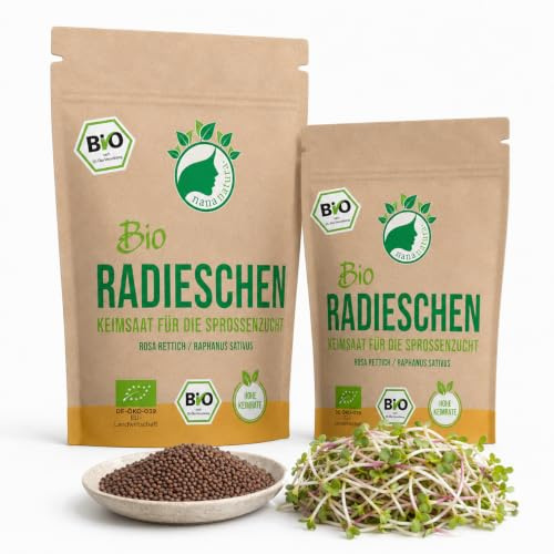 NanaNatura's Graines à Germer Bio | pour la Culture de Pousses | avec un taux de germination supérieur | Microgreens (Radis Bio, 600g)